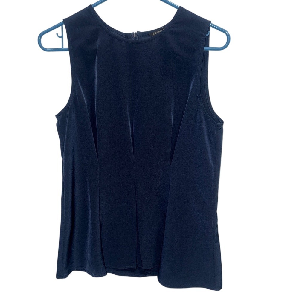 Banana Republic Womens Navy Blue Sleeveless Peplum Blouse Top Size 4 Zipper Back